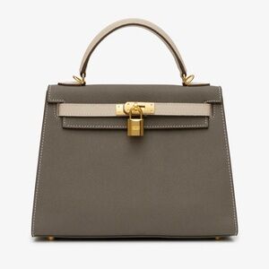 Elegant Taupe Handbag with Gold Accents